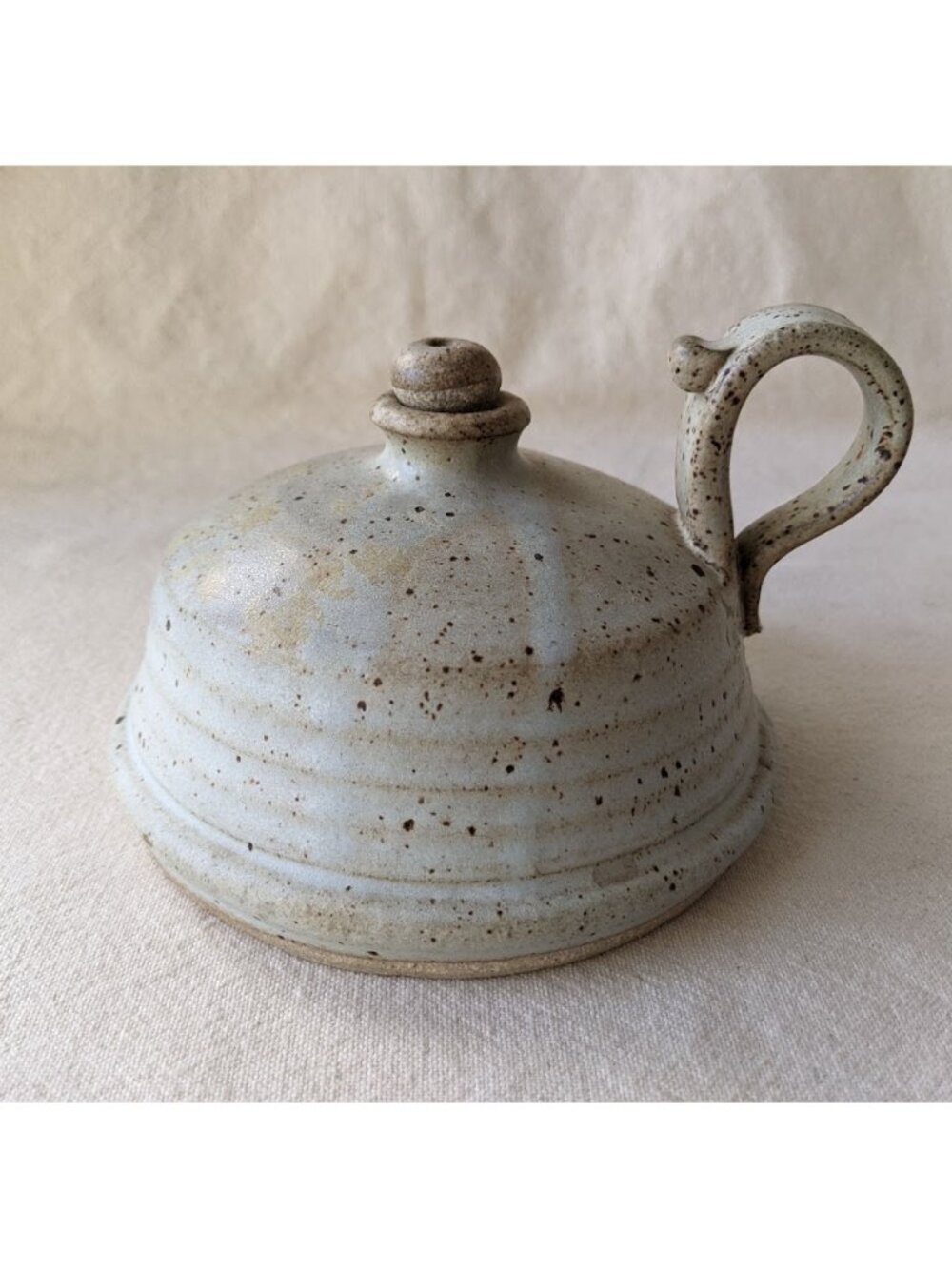 Vtg Hand Crafted Art Pottery Signed Stoneware Oil Lamp w/Handle